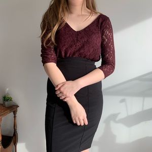•Burgundy lace v neck